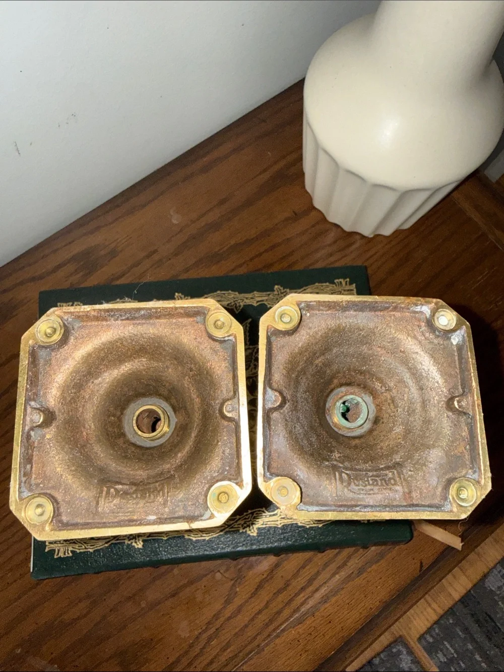 Vintage Stamped Rostand Brass Beehive Diamond Taper Candle Holders 9 inches Tall